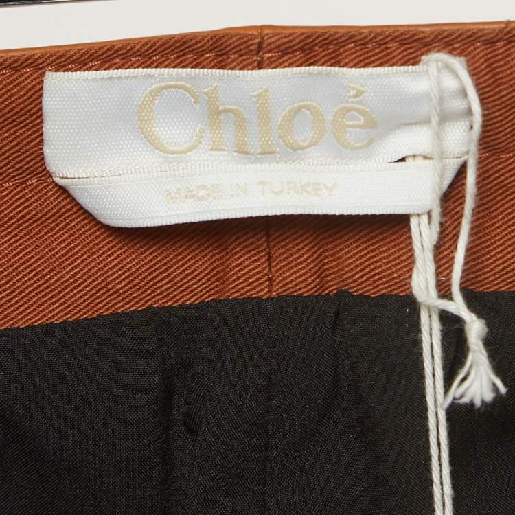 Pre Owned Chloe Havana Brown Leather Straight Leg Trousers M