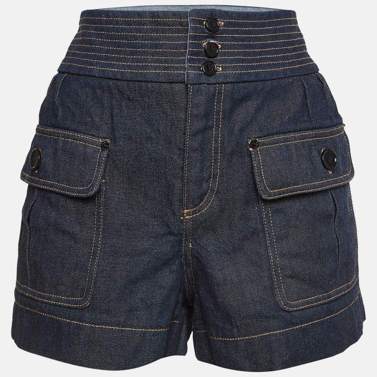Pre Owned Chloe Indigo Raw Denim High Waist Shorts M