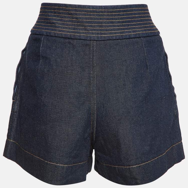 Pre Owned Chloe Indigo Raw Denim High Waist Shorts M