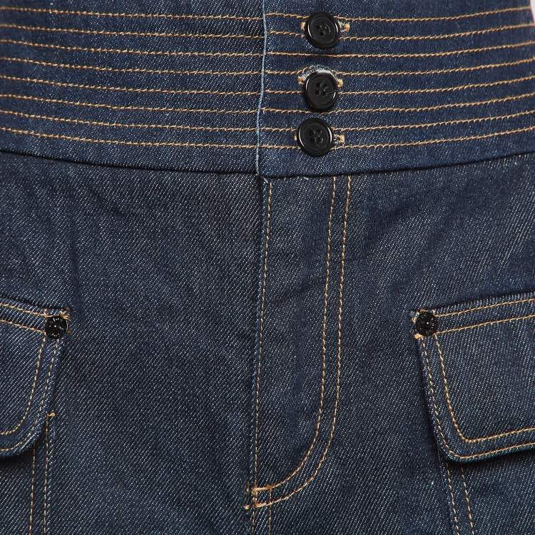 Pre Owned Chloe Indigo Raw Denim High Waist Shorts M