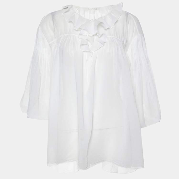 Pre Owned Chloe Off-White Cotton Pleated Loose Fit Top M
