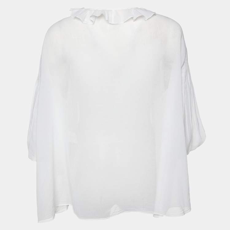 Pre Owned Chloe Off-White Cotton Pleated Loose Fit Top M