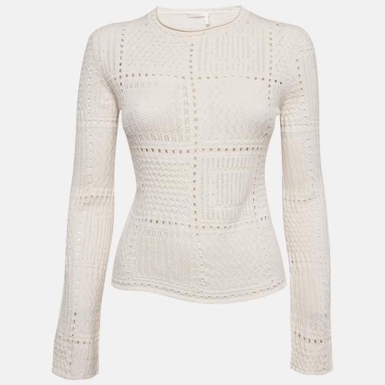 Pre Owned Chloe Off White Ecru Knit Long Sleeve Sweater L