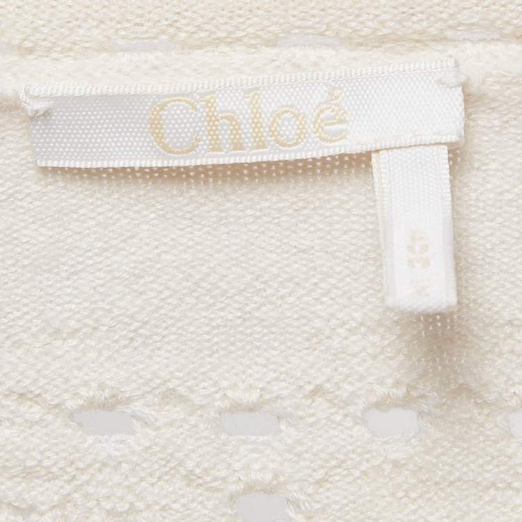 Pre Owned Chloe Off White Ecru Knit Long Sleeve Sweater L