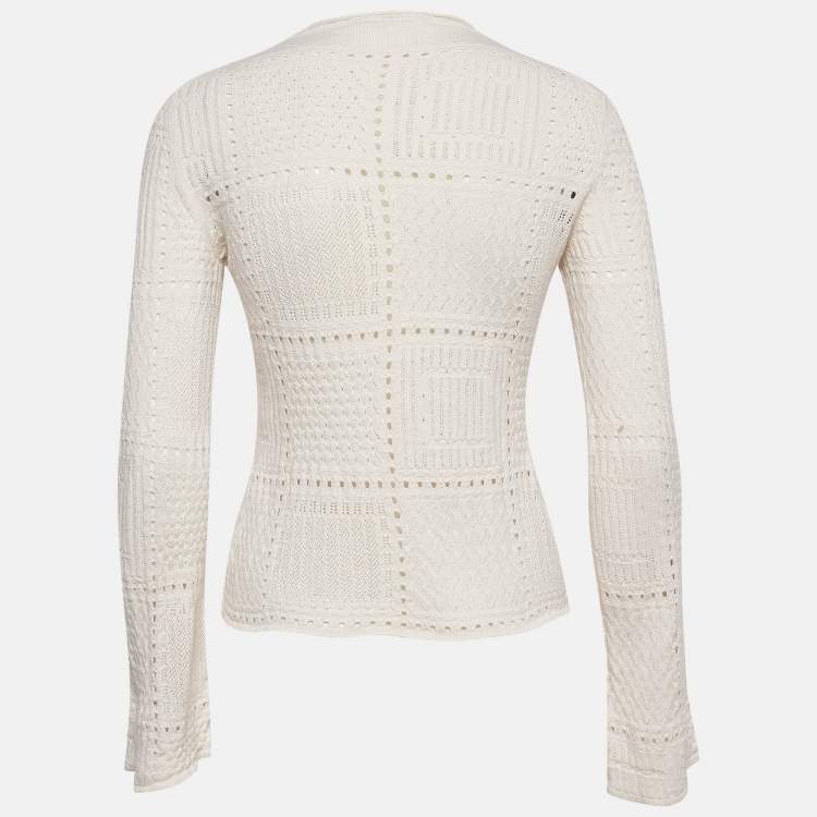 Pre Owned Chloe Off White Ecru Knit Long Sleeve Sweater L