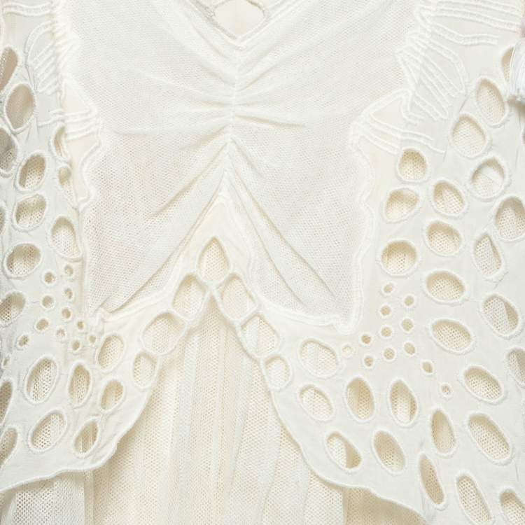 Pre Owned Chloe Off White Mesh and Broderie Anglaise Midi Dress L