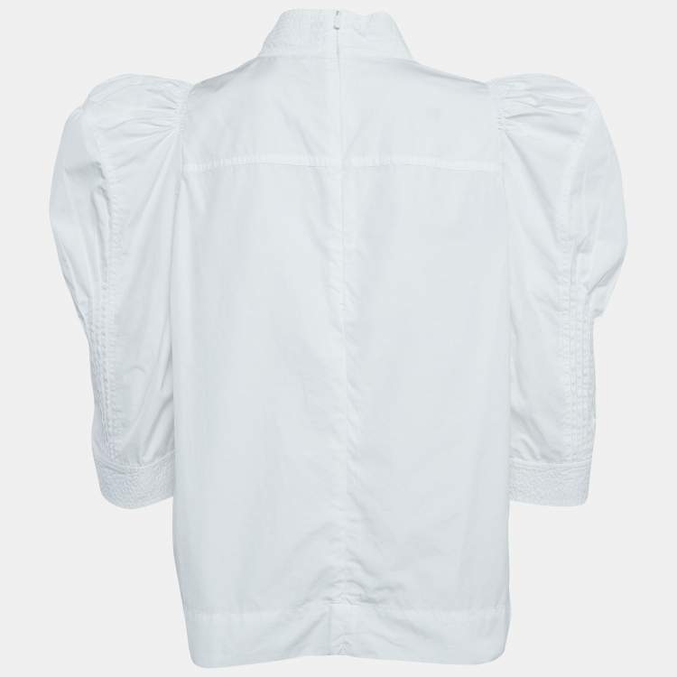 Pre Owned Chloe White Cotton Puff Sleeves High Neck Blouse L