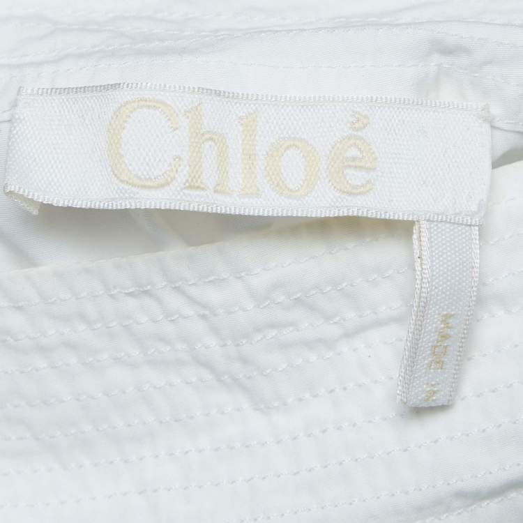 Pre Owned Chloe White Cotton Puff Sleeves High Neck Blouse L