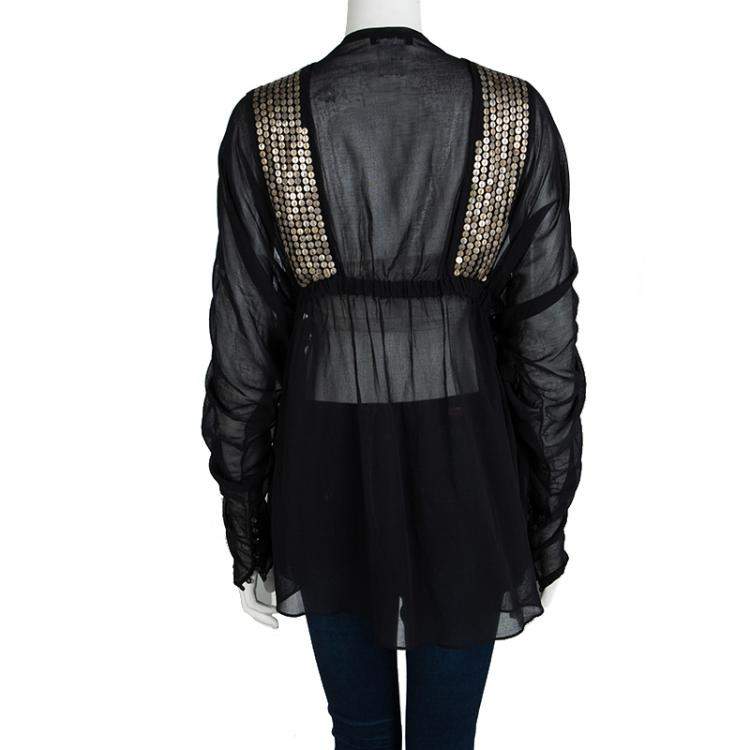 Pre Owned Chloe Black Cotton Voile Embellished Tunic M