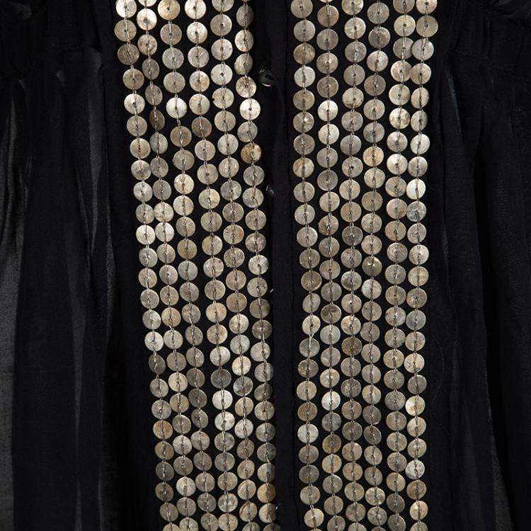 Pre Owned Chloe Black Cotton Voile Embellished Tunic M