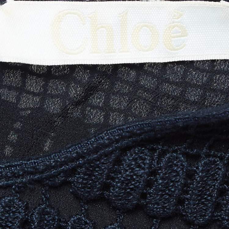 Pre Owned Chloe Navy Blue Crochet Flutter Sleeve Top S