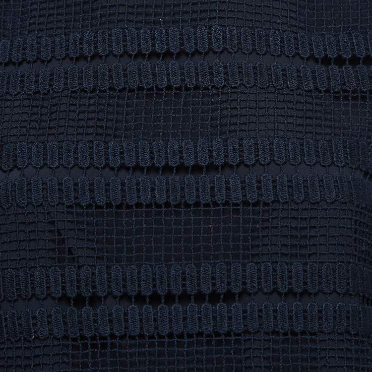 Pre Owned Chloe Navy Blue Crochet Flutter Sleeve Top S