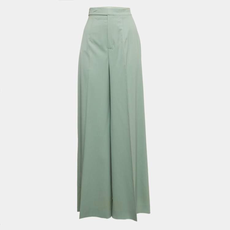 Pre Owned Chloe Mint Green Wool High-Rise Wide Leg Trousers S