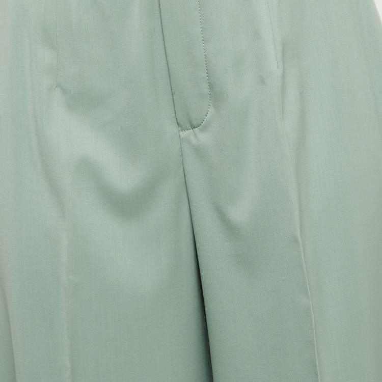 Pre Owned Chloe Mint Green Wool High-Rise Wide Leg Trousers S