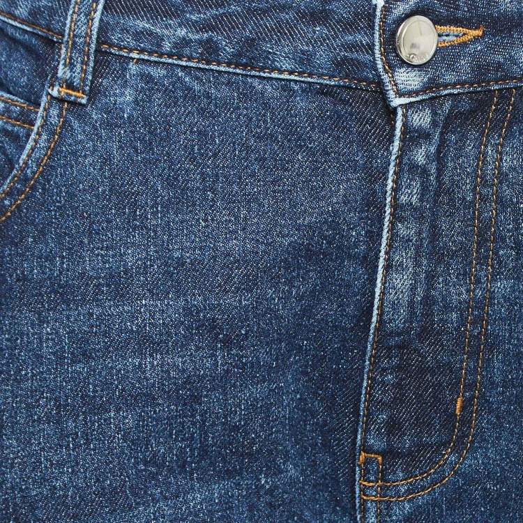 Pre Owned Chloe Blue Patchwork Denim High-Rise Cropped Jeans L Waist 30"
