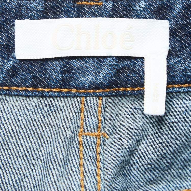 Pre Owned Chloe Blue Patchwork Denim High-Rise Cropped Jeans L Waist 30"