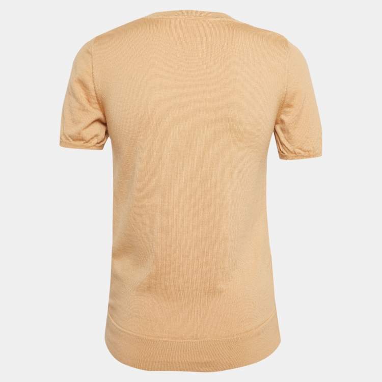 Pre Owned Chloe Beige Lace and Wool Short Sleeve Sweatshirt S