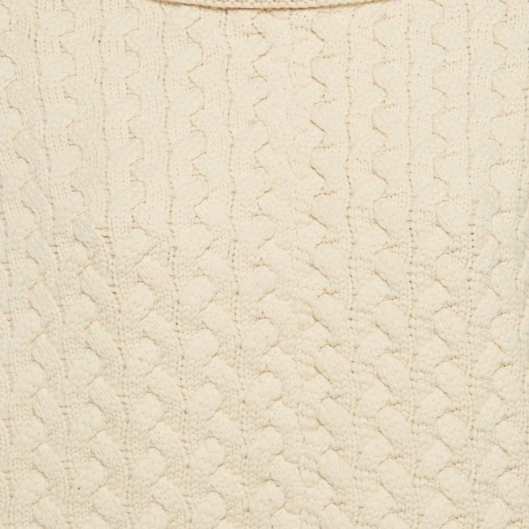 Pre Owned Chloe Ecru Beige Cable Knit High Neck Jumper S