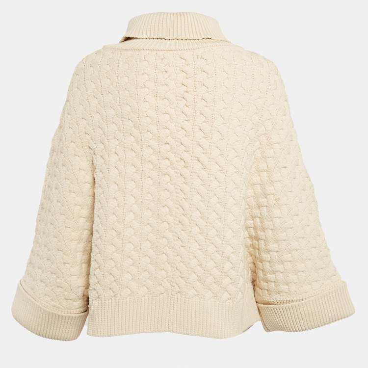 Pre Owned Chloe Ecru Beige Cable Knit High Neck Jumper S