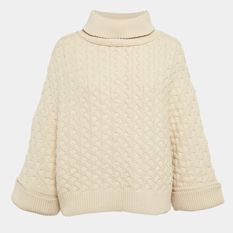 Pre Owned Chloe Ecru Beige Cable Knit High Neck Jumper S