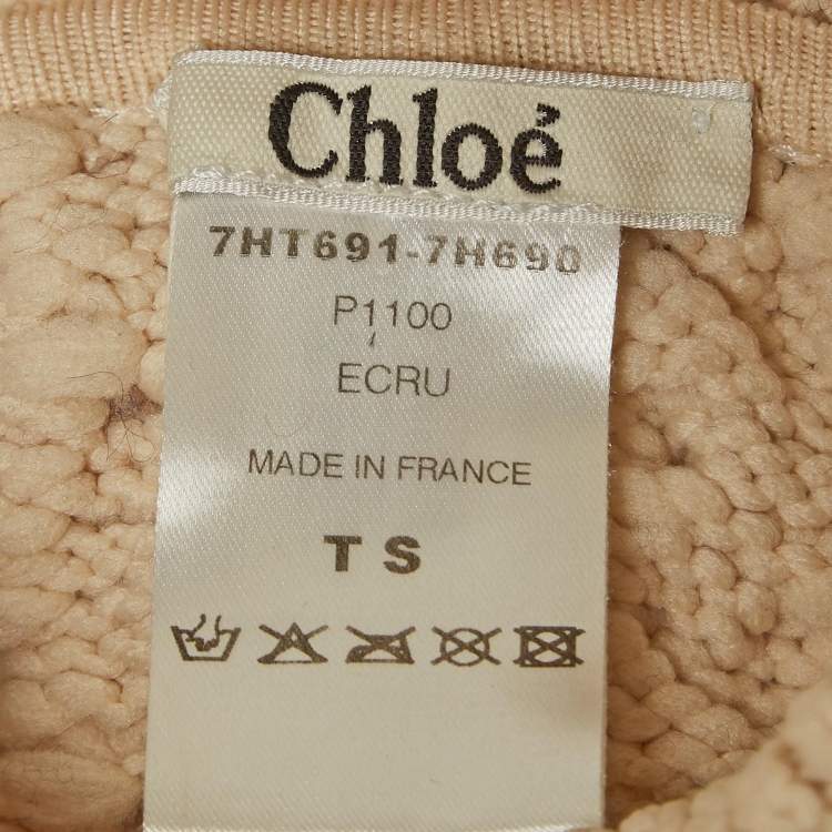 Pre Owned Chloe Ecru Beige Cable Knit High Neck Jumper S