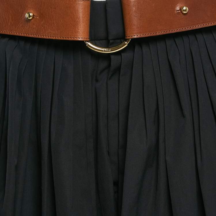 Pre Owned Chloé Black Cotton Pleated Asymmetric Hem Trousers S