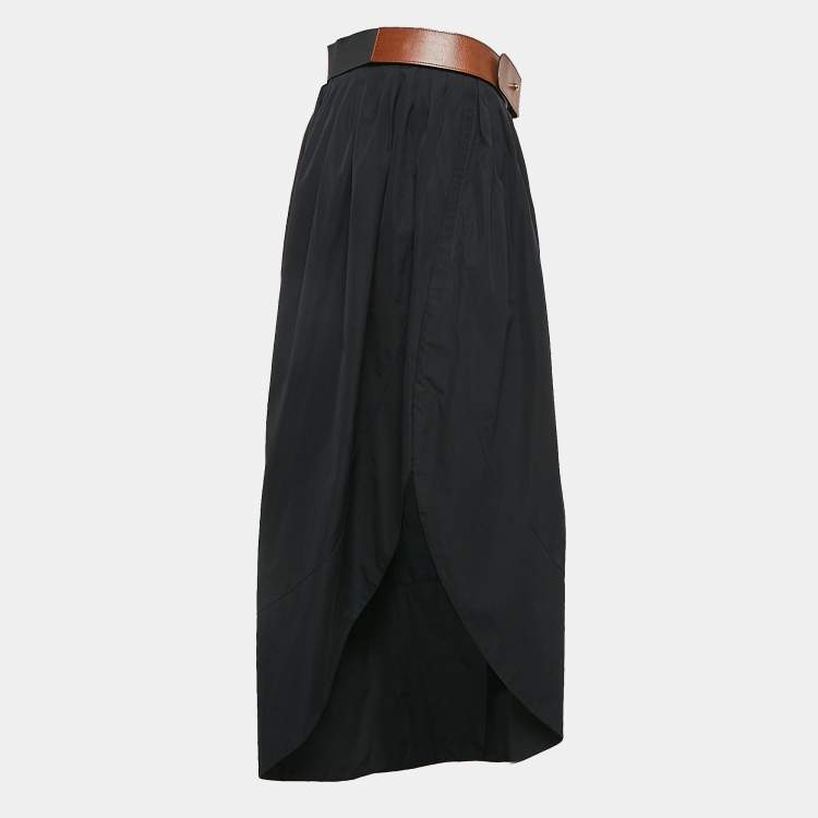 Pre Owned Chloé Black Cotton Pleated Asymmetric Hem Trousers S