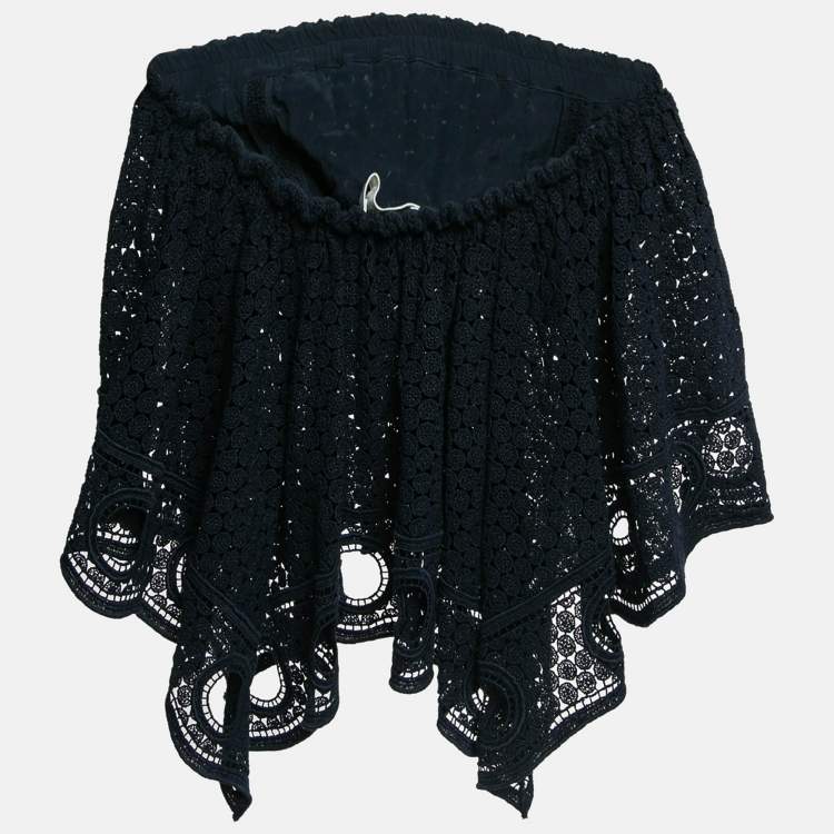 Pre Owned Chloe Navy Blue Lace Asymmetric Strapless Top S