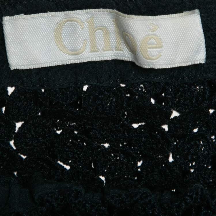 Pre Owned Chloe Navy Blue Lace Asymmetric Strapless Top S
