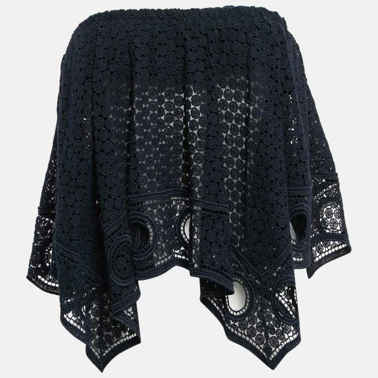 Pre Owned Chloe Navy Blue Lace Asymmetric Strapless Top S