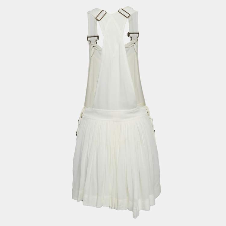Pre Owned Chloe Milk White Georgette Buckle Front Pleated Mini Dress S