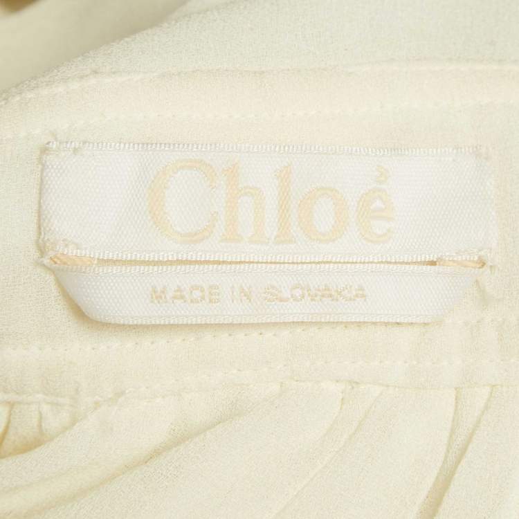 Pre Owned Chloe Milk White Georgette Buckle Front Pleated Mini Dress S