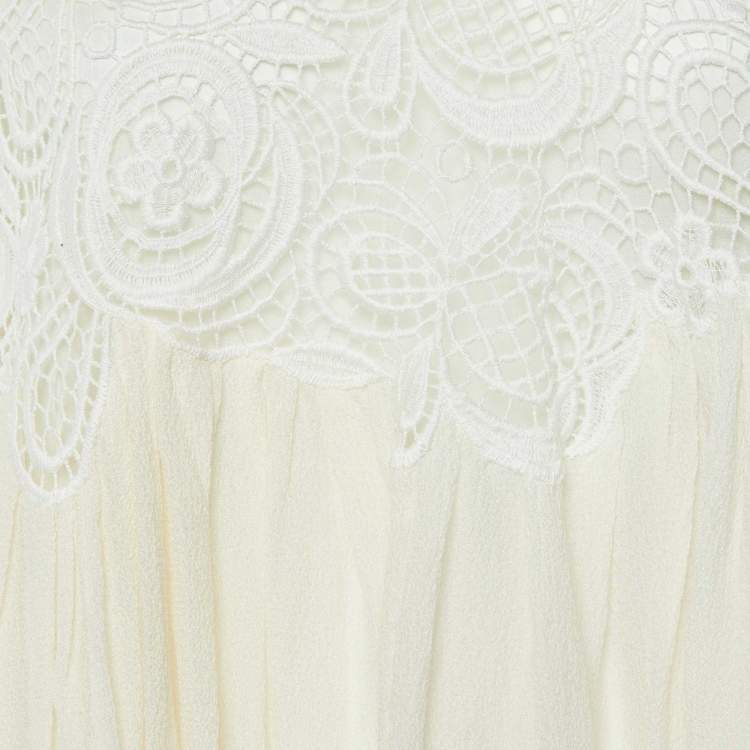 Pre Owned Chloe Cream Silk & Lace Trim Flared Top L