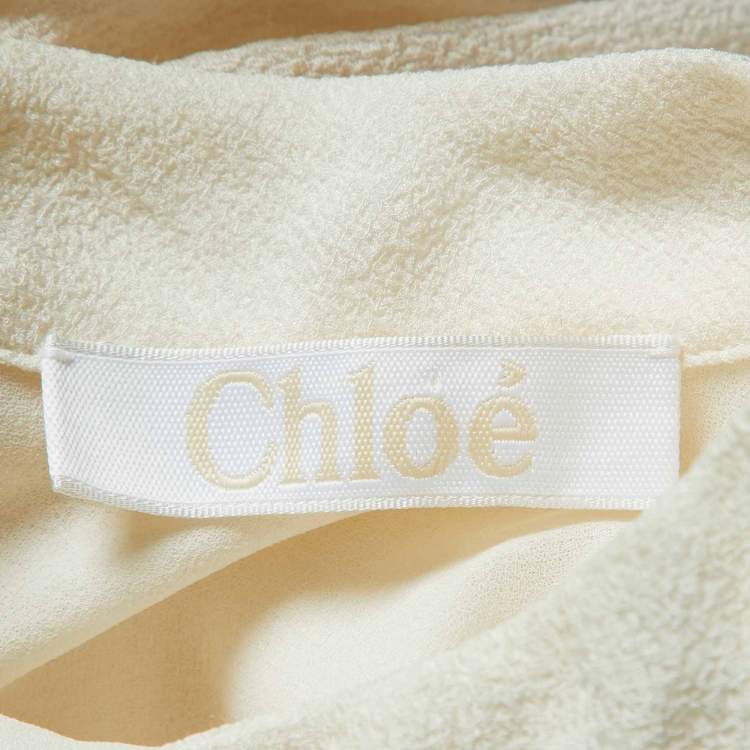 Pre Owned Chloe Cream Silk & Lace Trim Flared Top L