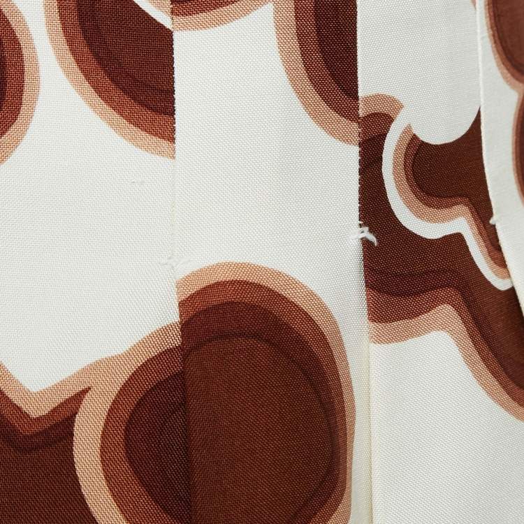 Pre Owned Chloe Brown Doodle Print Silk Pleated Mini Skirt S
