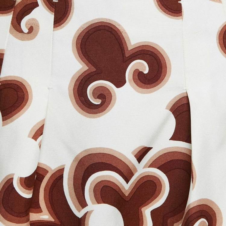 Pre Owned Chloe Brown Doodle Print Silk Pleated Mini Skirt S