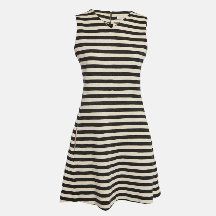Pre Owned Chloe Vanilla Cream Stripe Wool Sleeveless Mini Dress M