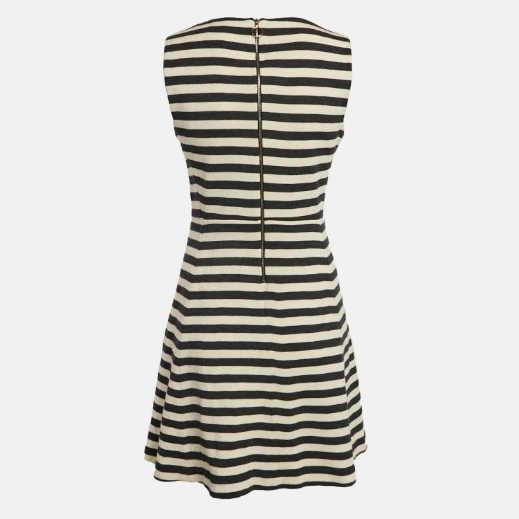 Pre Owned Chloe Vanilla Cream Stripe Wool Sleeveless Mini Dress M