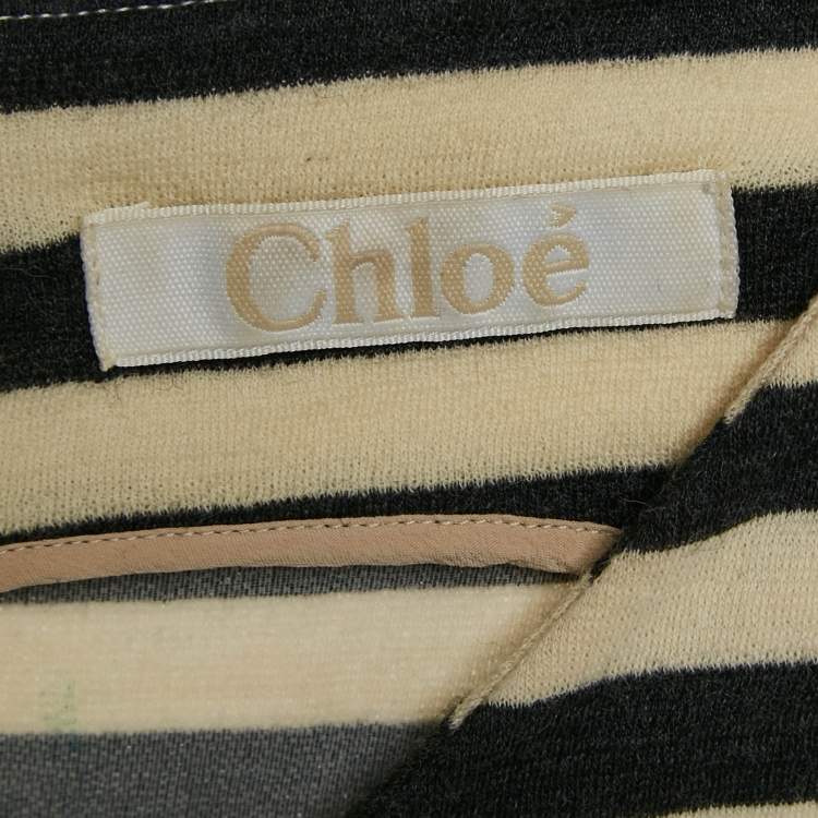 Pre Owned Chloe Vanilla Cream Stripe Wool Sleeveless Mini Dress M
