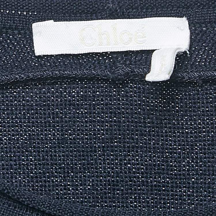 Pre Owned Chloe Navy Blue Floral Embroidery Wool Sweater M