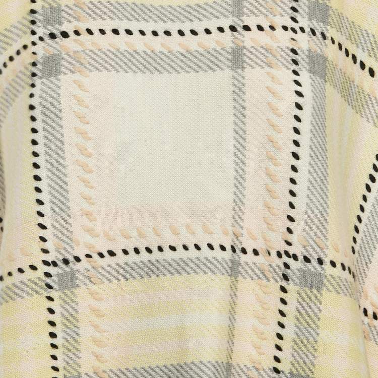Pre Owned Chloe Yellow Plaid Cashmere Fringed Poncho Sweater XS/S