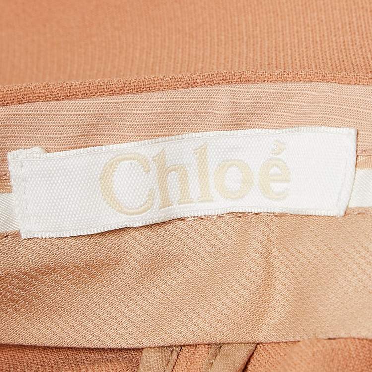 Pre Owned Chloe Light Brown Crepe Zip Detail Trackpants S