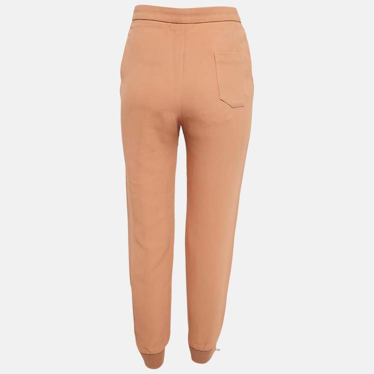 Pre Owned Chloe Light Brown Crepe Zip Detail Trackpants S