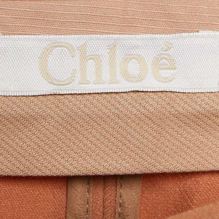 Pre Owned Chloe Light Brown Crepe Zip Detail Trackpants S