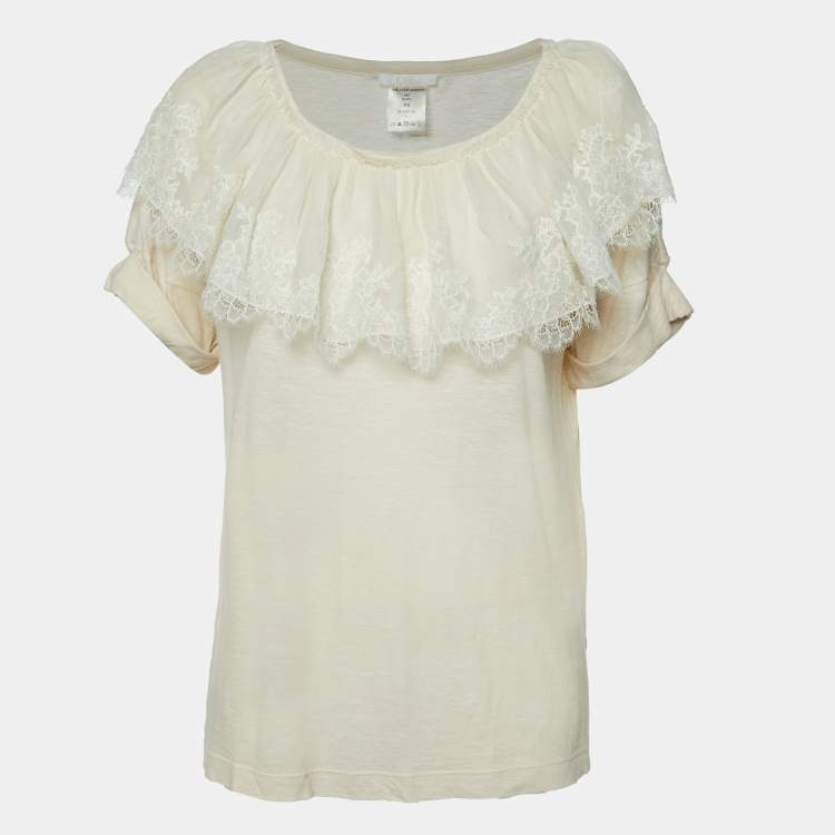 Pre Owned Chloe Ecru Cream Knit Lace Trimmed Top XS