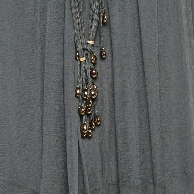 Pre Owned Chloe Anthracite Grey Crepe Silk Beaded Maxi Dress L