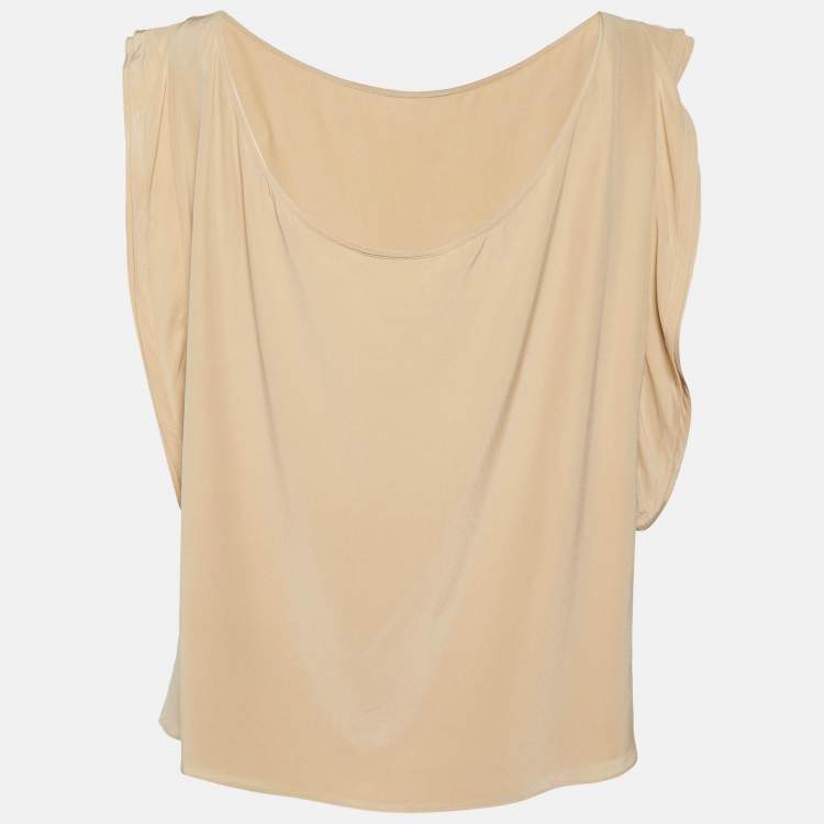 Pre Owned Chloe Peach/Beige Silk Sleeveless Top L
