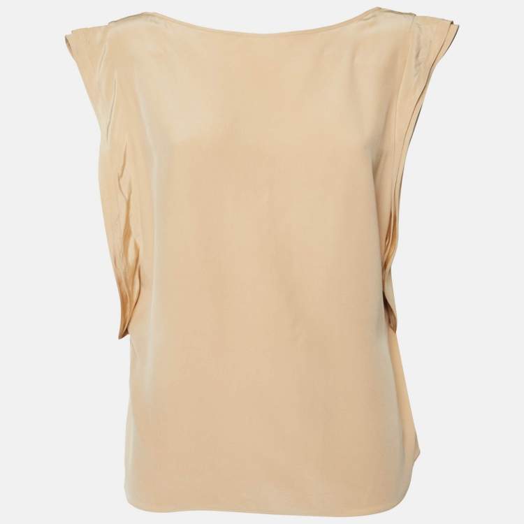 Pre Owned Chloe Peach/Beige Silk Sleeveless Top L