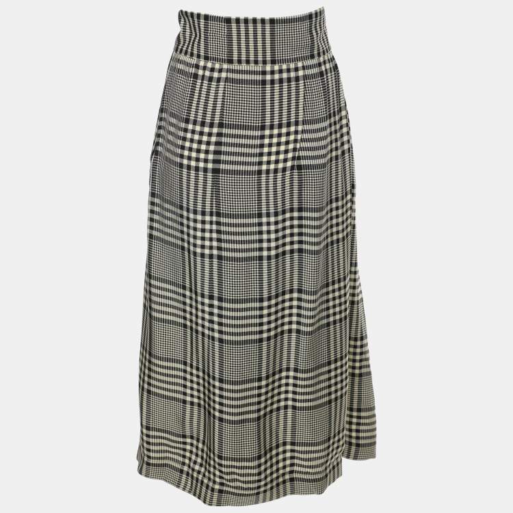 Pre Owned Chloe Monochrome Checkered Viscose Tie Midi Skirt S