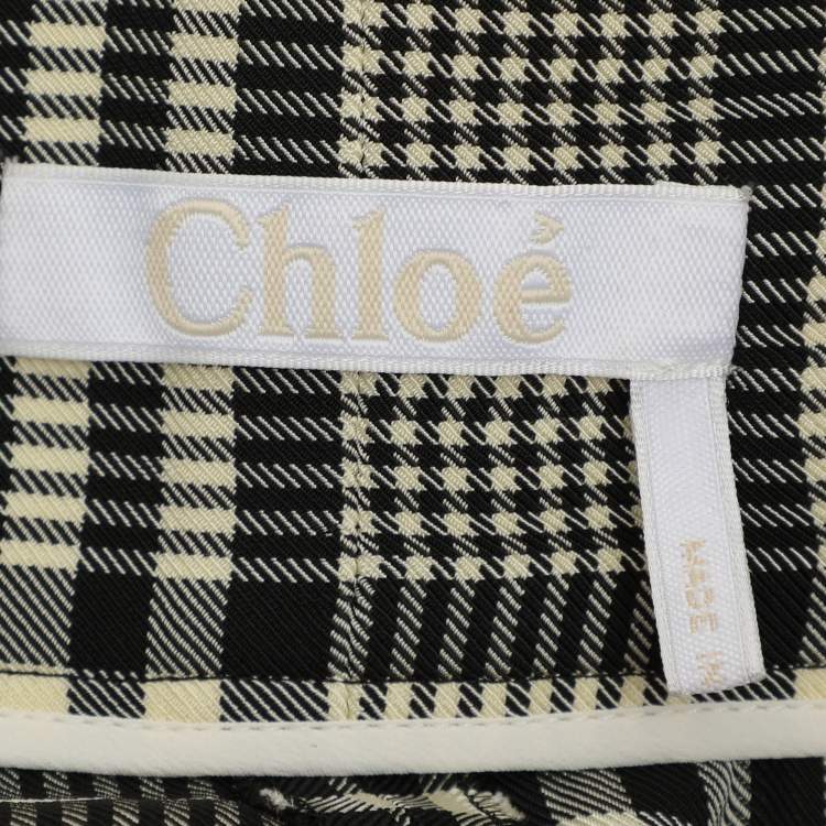 Pre Owned Chloe Monochrome Checkered Viscose Tie Midi Skirt S